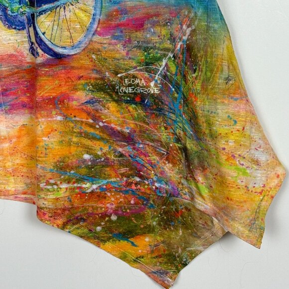 Leoma Lovegrove Bicycle Floral Print Top Sz Large Asymmetrical Hem Short Sleeve - Picture 9 of 10